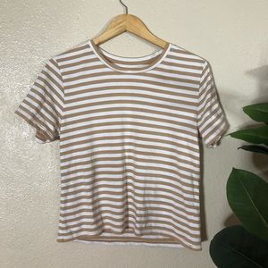 Everlane Cotton Box-Cut Tee in Tan/White Stripe